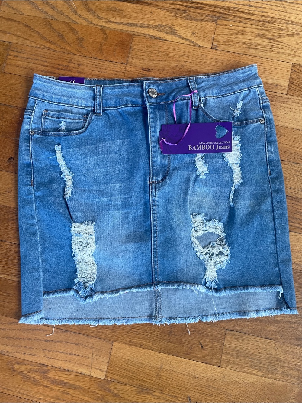 BAMBOO Light Blue Distressed Denim Mini Skirt